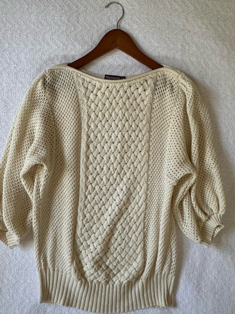 Ivory Off-the-Shoulder Cable Knit Sweater - Unknown Brand